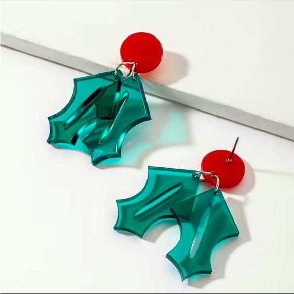 Mistletoe Resin Dangle Holiday Earrings - Picture 2 of 2